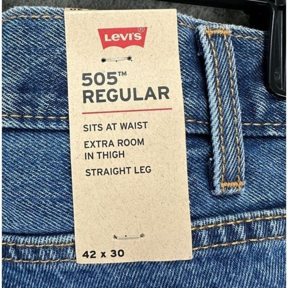 Levis 505 Jeans Mens 42X30 Blue Regular Fit Straight Leg Red Tab Denim Pants NEW